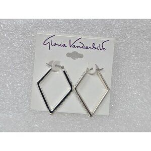 Gloria Vanderbilt Silver-Tone Diamond-Shaped Hoop Earrings Rhinestone Accents